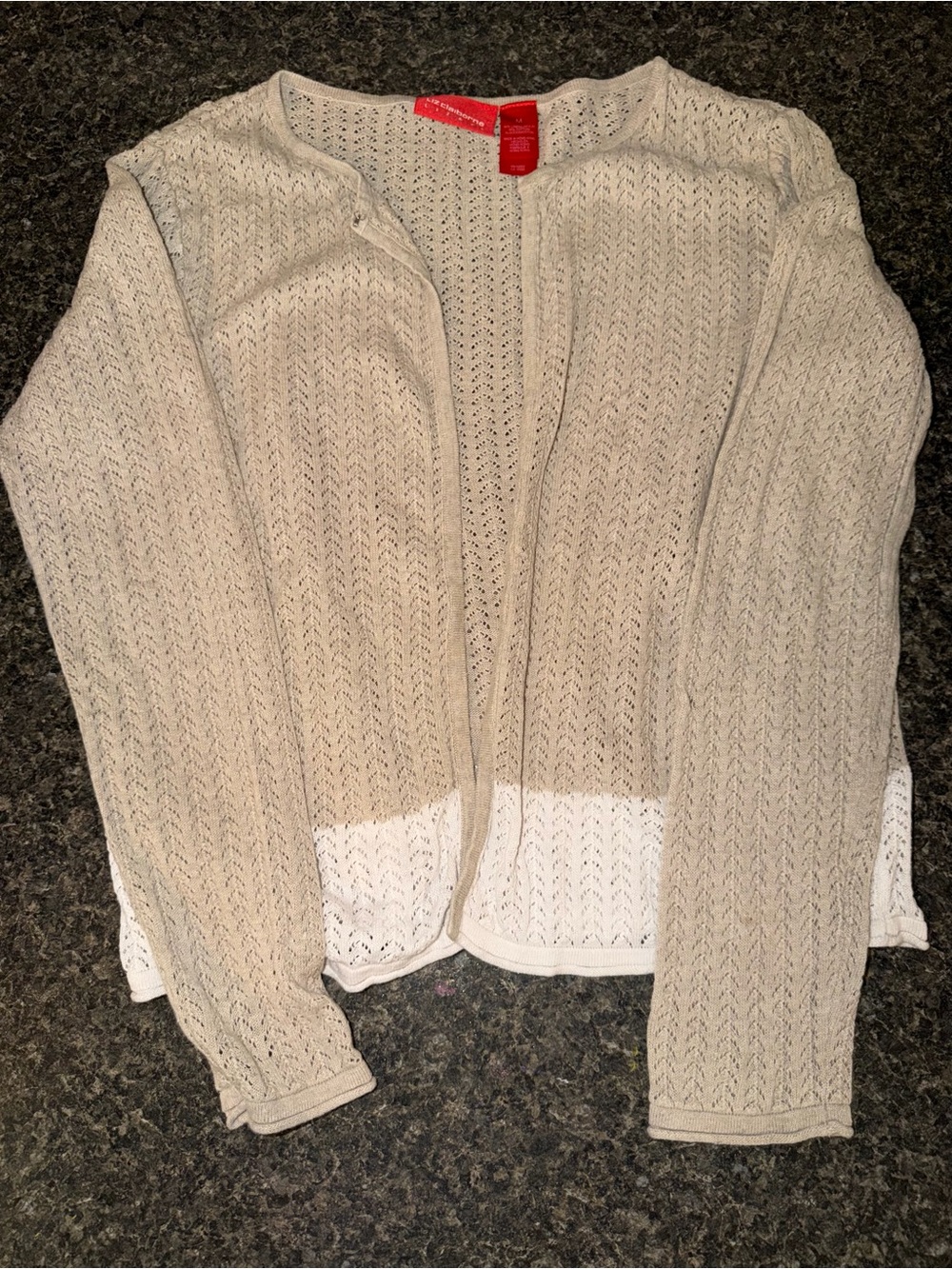 Liz Claiborne Light Beige Open-Weave Cardigan